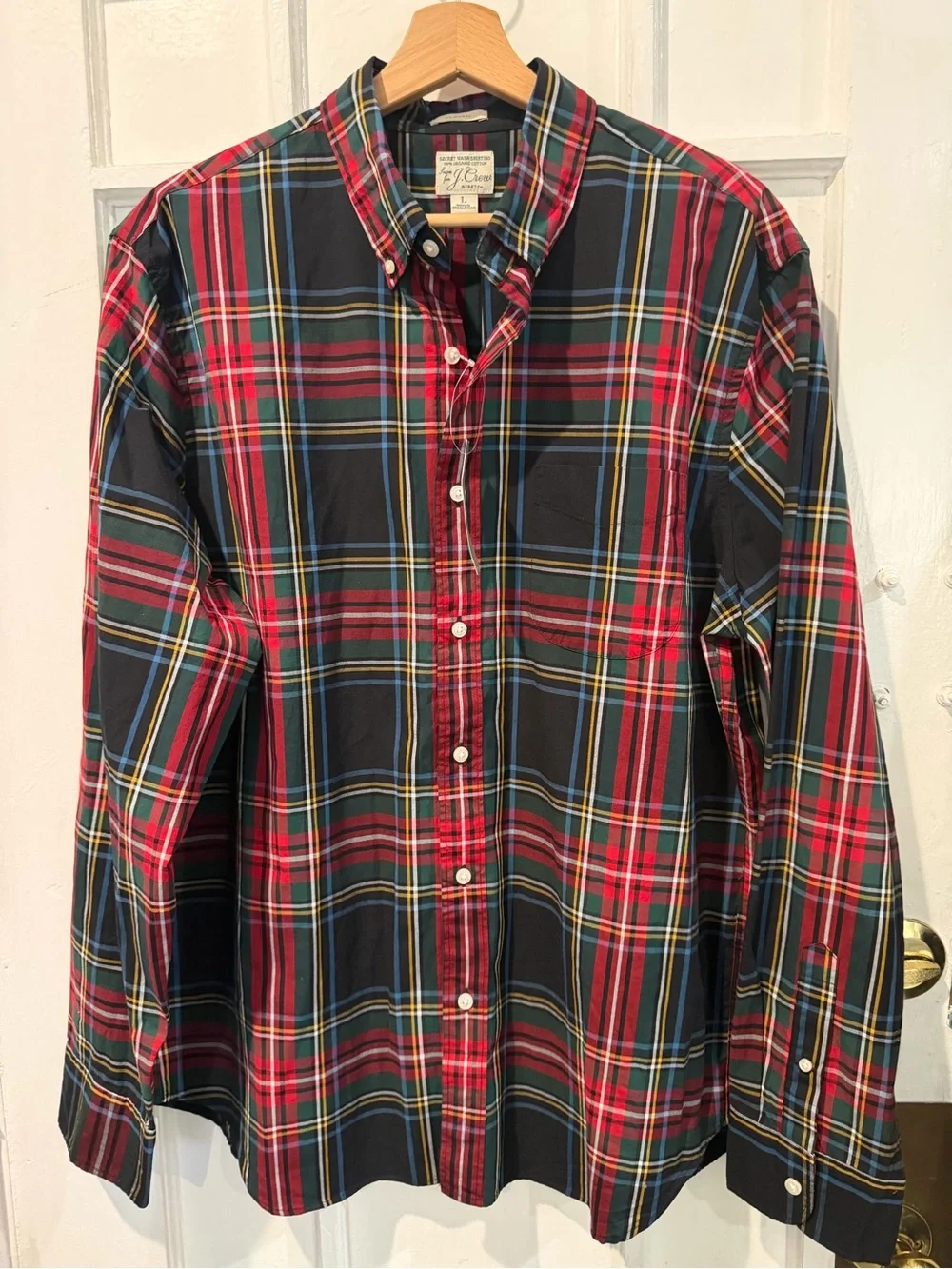 J. Crew Men’s Red, Black & Green Plaid Button-Down Shirt